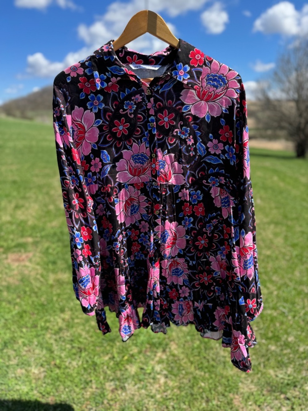 Zara Black Floral Mini Babydoll Tiered Dress Medium